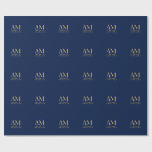 Blå Guld Färger Monogram Initiala Bokstäver Namn Presentpapper