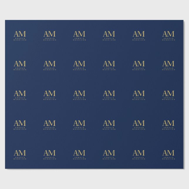 Blå Guld Färger Monogram Initiala Bokstäver Namn Presentpapper (Platt)