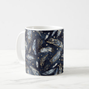 Blå Guld Fjädrar Stjärnor Kaffemugg