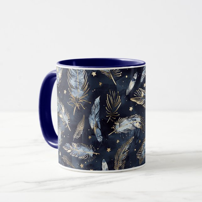Blå Guld Fjädrar Stjärnor Mugg (Framsida vänster)