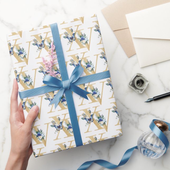  Blå Guld Fjäril Quinceañera Inpackningspapper Presentpapper (Gifting)