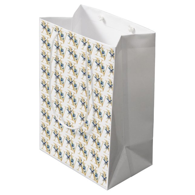  Blå Guld Fjäril Quinceañera Presentpapper (Baksidan Vinklad)