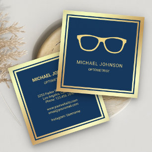 Blå Guld Folie Glasögon Ögonläkare Optiker Fyrkantigt Visitkort