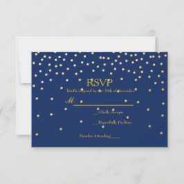 Blå & Guld Folie Konfetti Prickar Bröllop RSVP-kor OSA Kort