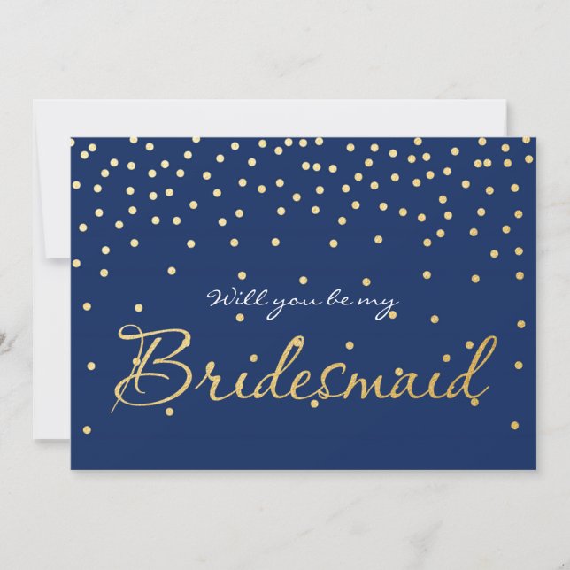 Blå & Guld Folie Konfetti Prickar BRUDJUNGFRU KORT (Framsida)