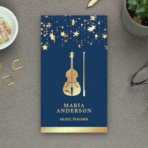 Blå Guld Folie Violin Musiklärare Violinist Visitkort