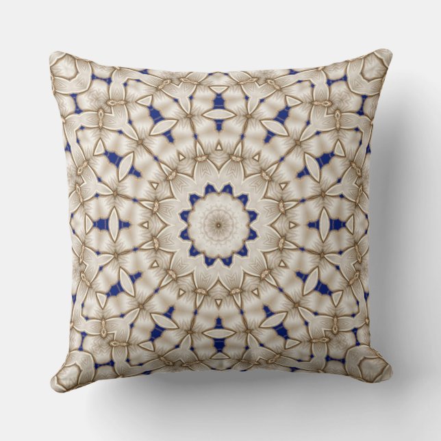 Blå Guld Geometrisk Blommig Kastkudde Kudde (Baksida)