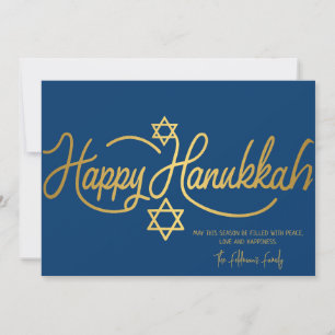 Blå & Guld Glad Hanukkah Kalligrafi Julkort