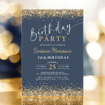 Blå Guld Glitter, 50:e födelsedag Inbjudningar<br><div class="desc">Fira en milstolpe i elegans med den här marinblåa Guld Glitter vilken ålder som helst 50:e födelsedagsinbjudan. Den här snyggten är en perfekt för en sofistikerad och minnesvärd födelsedagskalender. Den har en djup marin blå bakgrund med skarpa detaljer om guld glitter. Denna inbjudan är idealisk för en högtidlig sammankomst eller...</div>