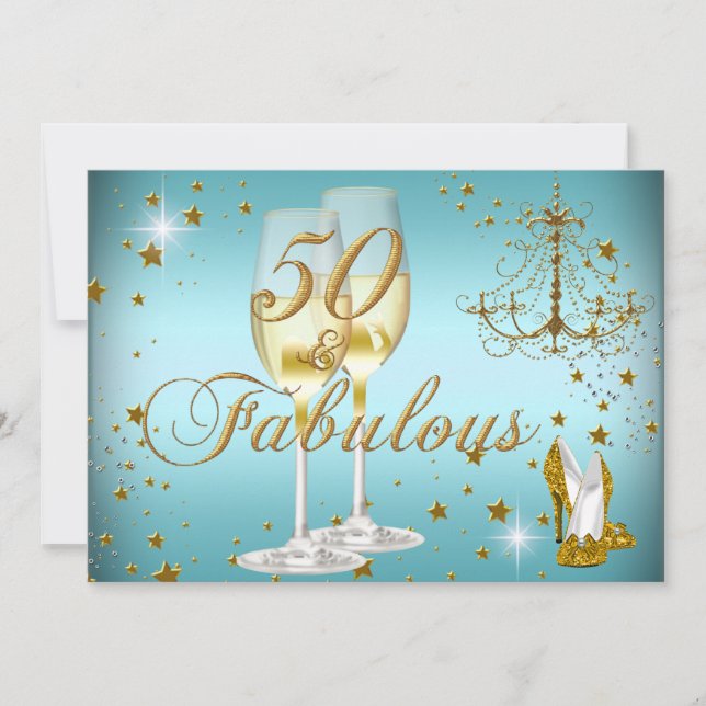 Blå Guld Glitter 50 & Fantastisk Födelsedagsinbjud Inbjudningar (Framsida)
