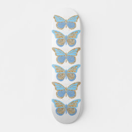 Blå Guld Glitter Fjärilar Mini Skateboard Bräda 18,5 Cm