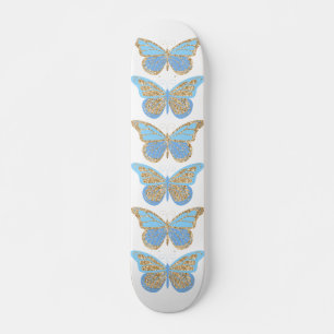 Blå Guld Glitter Fjärilar Mini Skateboard Bräda 18,5 Cm