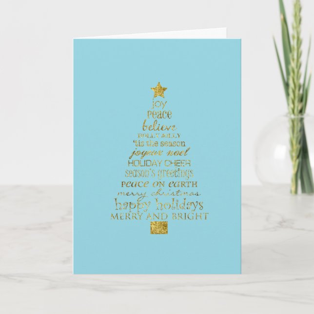 Blå Guld Glitter Inspirerande Julgran Kort (Framsida)