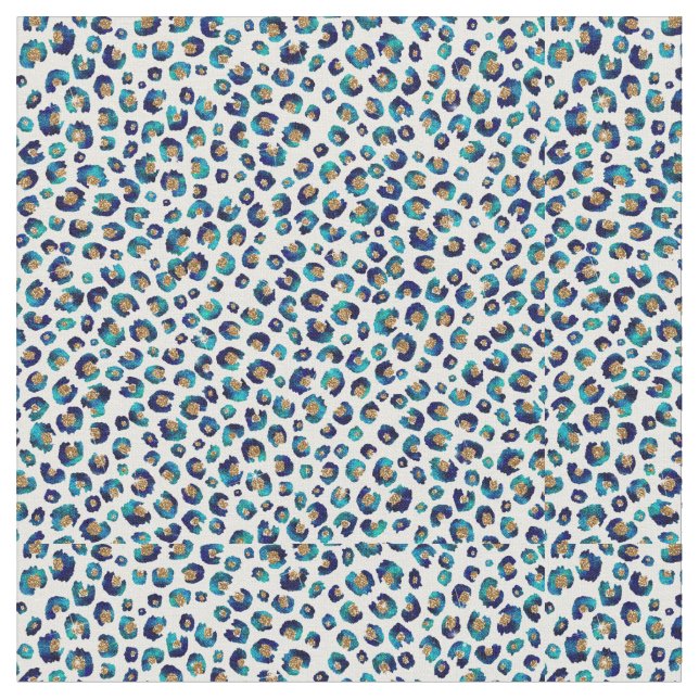 Blå Guld Glitter Leopard Mönster Tyg (Närbild)