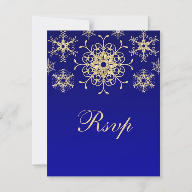 Blå, Guld Glitter UTSEENDE Snöflingor RSVP-kort OSA Kort (Framsida)