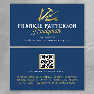 Blå Guld Handyman Reparation & Underhåll QR-kod Visitkort