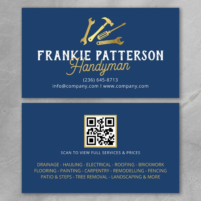 Blå Guld Handyman Reparation & Underhåll QR-kod Visitkort (Skapare uppladdad)