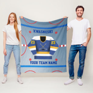 Blå Guld Ice Hockey Rink Spelare Jersey Fleecefilt