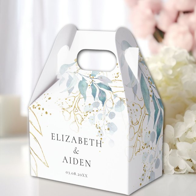 Blå Guld ( Imitat ) Vitaktig insamling av Bröllop Presentaskar (Blue Gold( Imitate ) White Wedding Collection Favor Boxes with your name and date.)