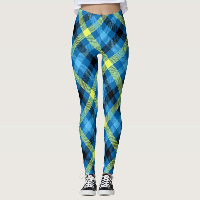 Blå/Guld-inlagd kvinnlig baljväxt Leggings (Framsida)