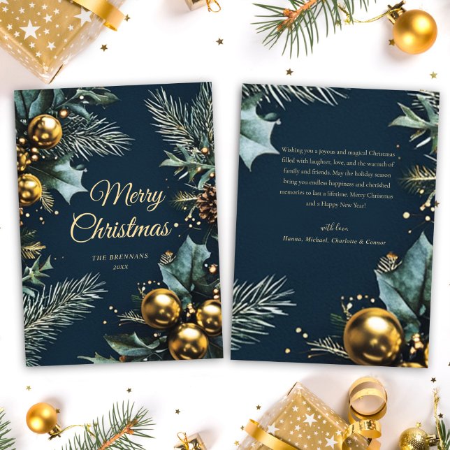 Blå Guld-julen Elegant Julkort (Blue Gold Festive Elegant Christmas Holiday Card)