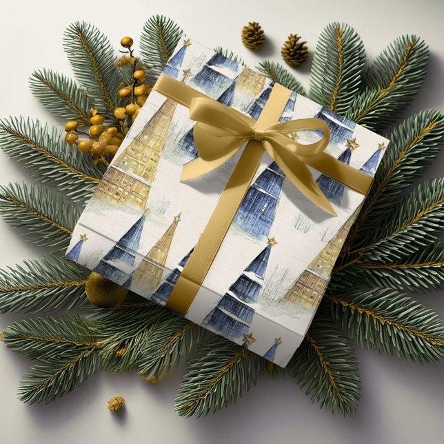 Blå Guld Julmönster#8 ID1009 Presentpapper (Skapare uppladdad)