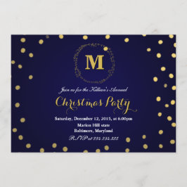 Blå Guld-konfetti Monogram jul Party Inbjudningar