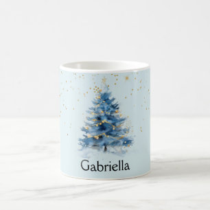 Blå Guld-konfetti-punkter Julgran Namn Kaffemugg