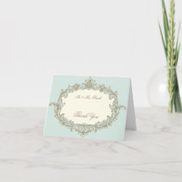 Blå Guld Kräm Vintage Ram Bröllop Tack Kort