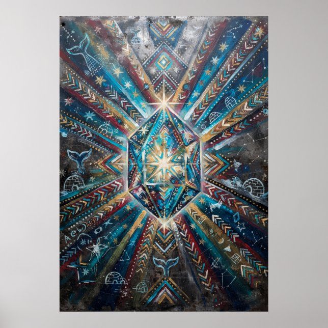 Blå Guld Kristall Geometrisk Mandala Affisch (Framsidan)