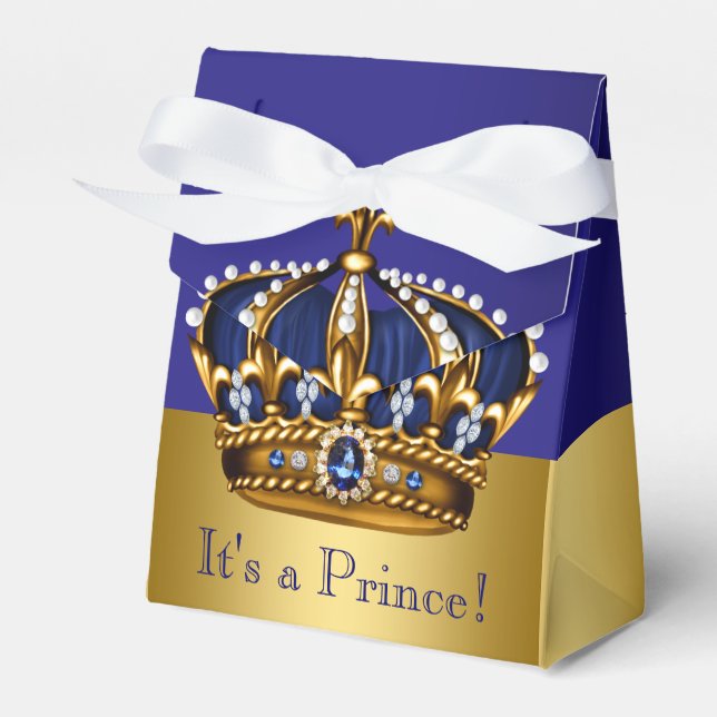Blå Guld Kronprins Baby Shower Presentaskar (Framsidan Sidan)