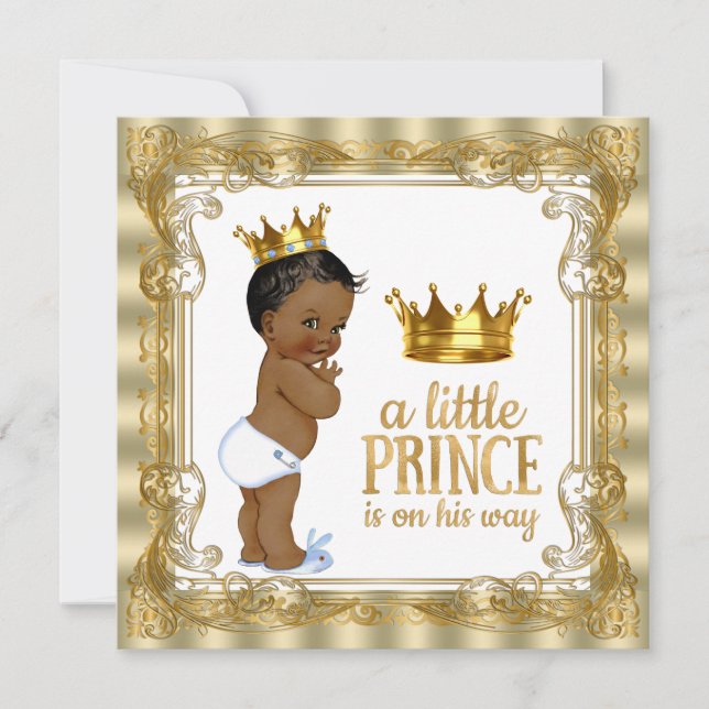 Blå Guld Kunglig Prins Baby Shower Inbjudningar (Framsida)