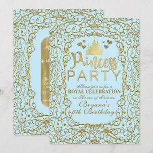 Blå & Guld Kungliga Slott PRINSESS-PARTY Födelseda Inbjudningar