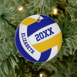 Blå guld-laget färger-pojkar sportvolleyboll julgransprydnad keramik