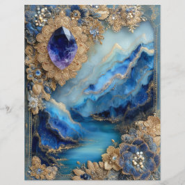 Blå Guld Landskap Junk Journal Scrapbook Papper