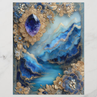 Blå Guld Landskap Junk Journal Scrapbook Papper