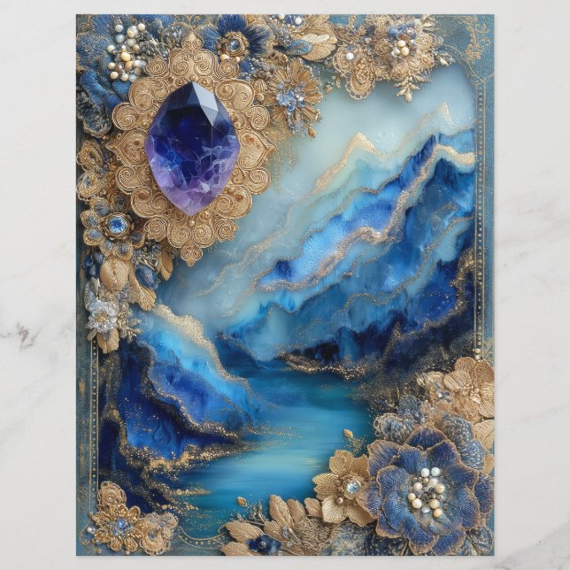 Blå Guld Landskap Junk Journal Scrapbook Papper (Framsida)