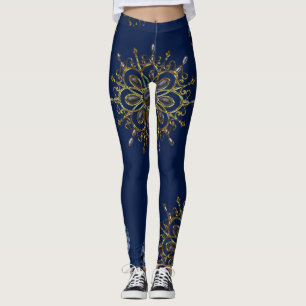 blå guld långa leggings