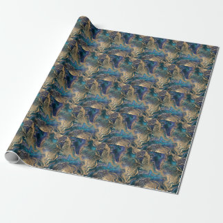 Blå-guld marbling: abstraktens bakgrund. presentpapper