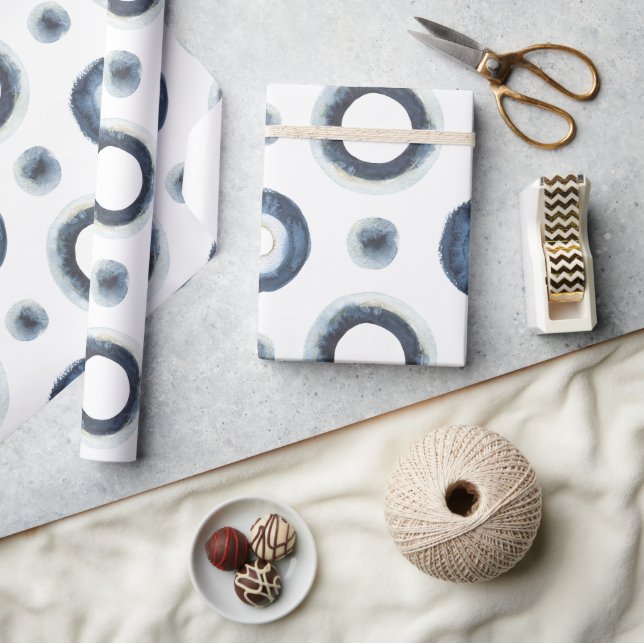 Blå guld marmorerad vattenfärg mönster presentpapper (Hantverk)