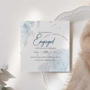 Blå Guld Modern Blommig Elegant Glitter Förlovning