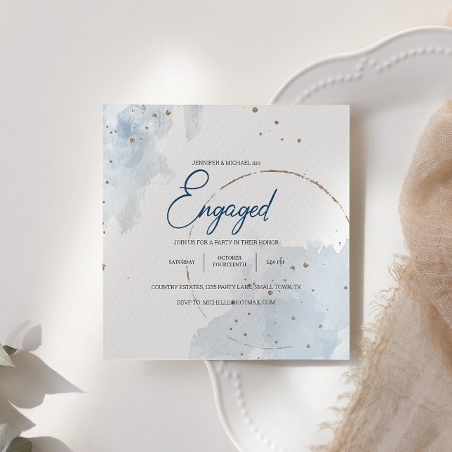 Blå Guld Modern Blommig Elegant Glitter Förlovning (Skapare uppladdad)