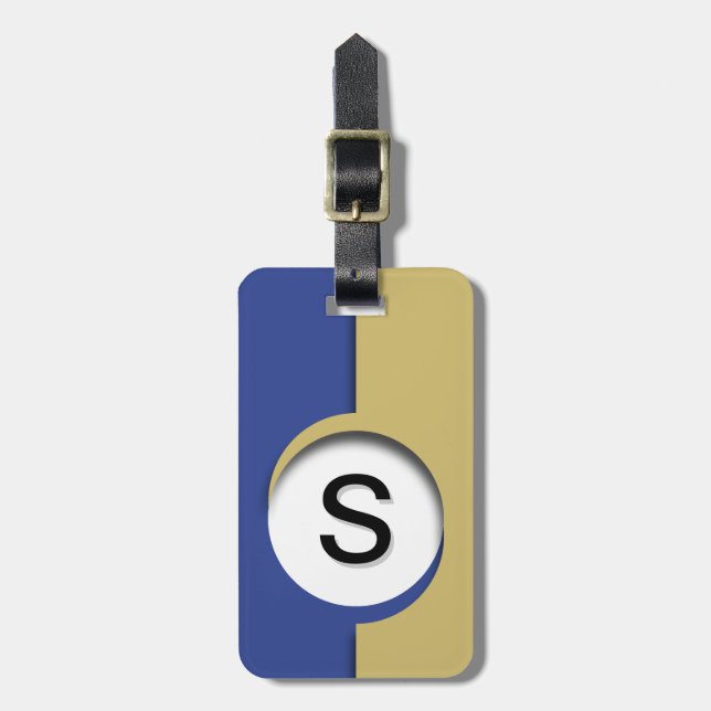 Blå Guld-monogramutfall Bagagebricka (Vertikal Framsida)