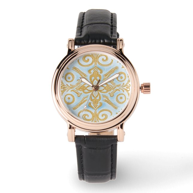 Blå Guld Mozaik Design Mönster eWatch Ur Armbandsur (Framsida)