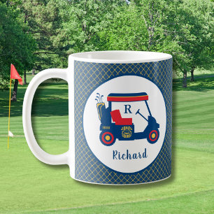 Blå Guld och Röda golfplattor Personlig Kaffemugg