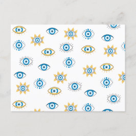 Blå, Guld och vit grekisk Öga Mati Mönster Helg Vykort