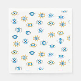Blå, Guld och vit grekisk Öga Mati Mönster Pappersservett