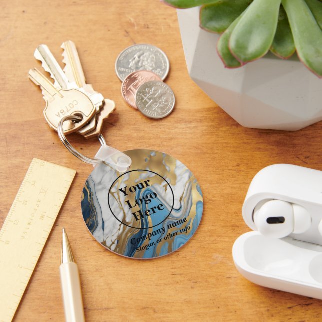 Blå guld och vit marmor nyckelring (Skrivbord)