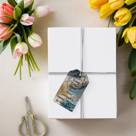 Blå guld och vit marmor presentetikett