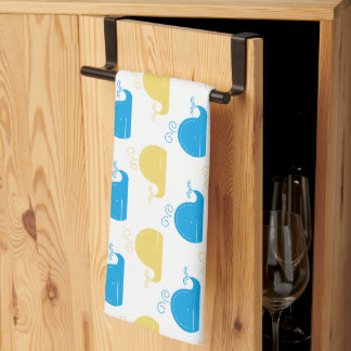 Blå Guld och vita valar Kökshandduk